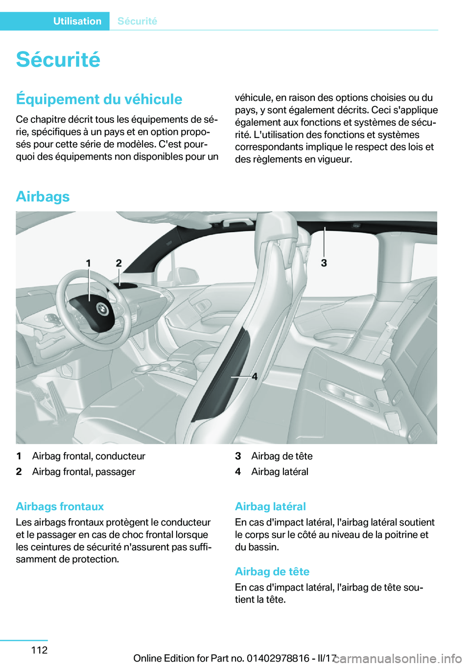 BMW I3 2017  Notices Demploi (in French) �S�é�c�u�r�i�t�é�