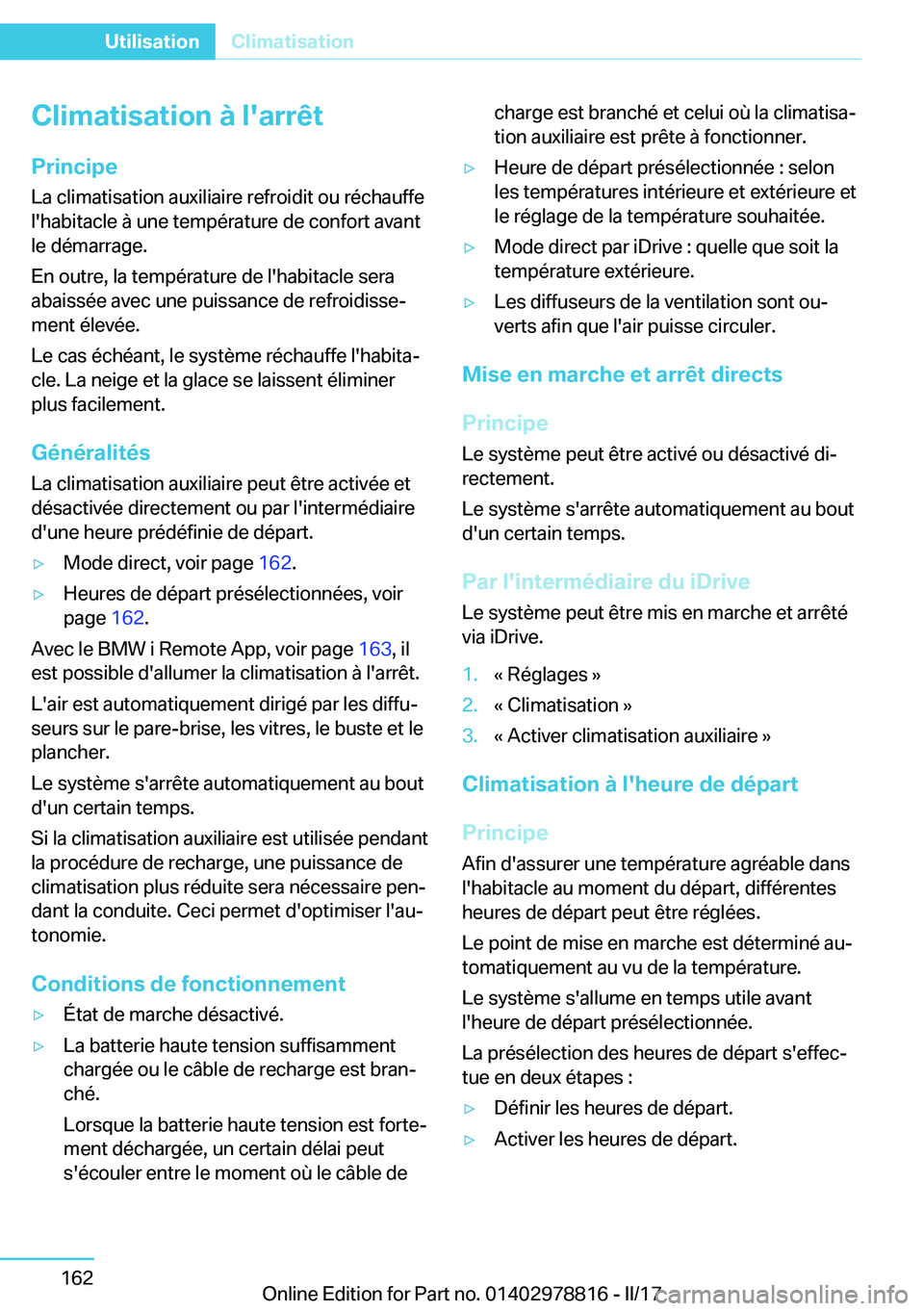 BMW I3 2017  Notices Demploi (in French) �C�l�i�m�a�t�i�s�a�t�i�o�n��