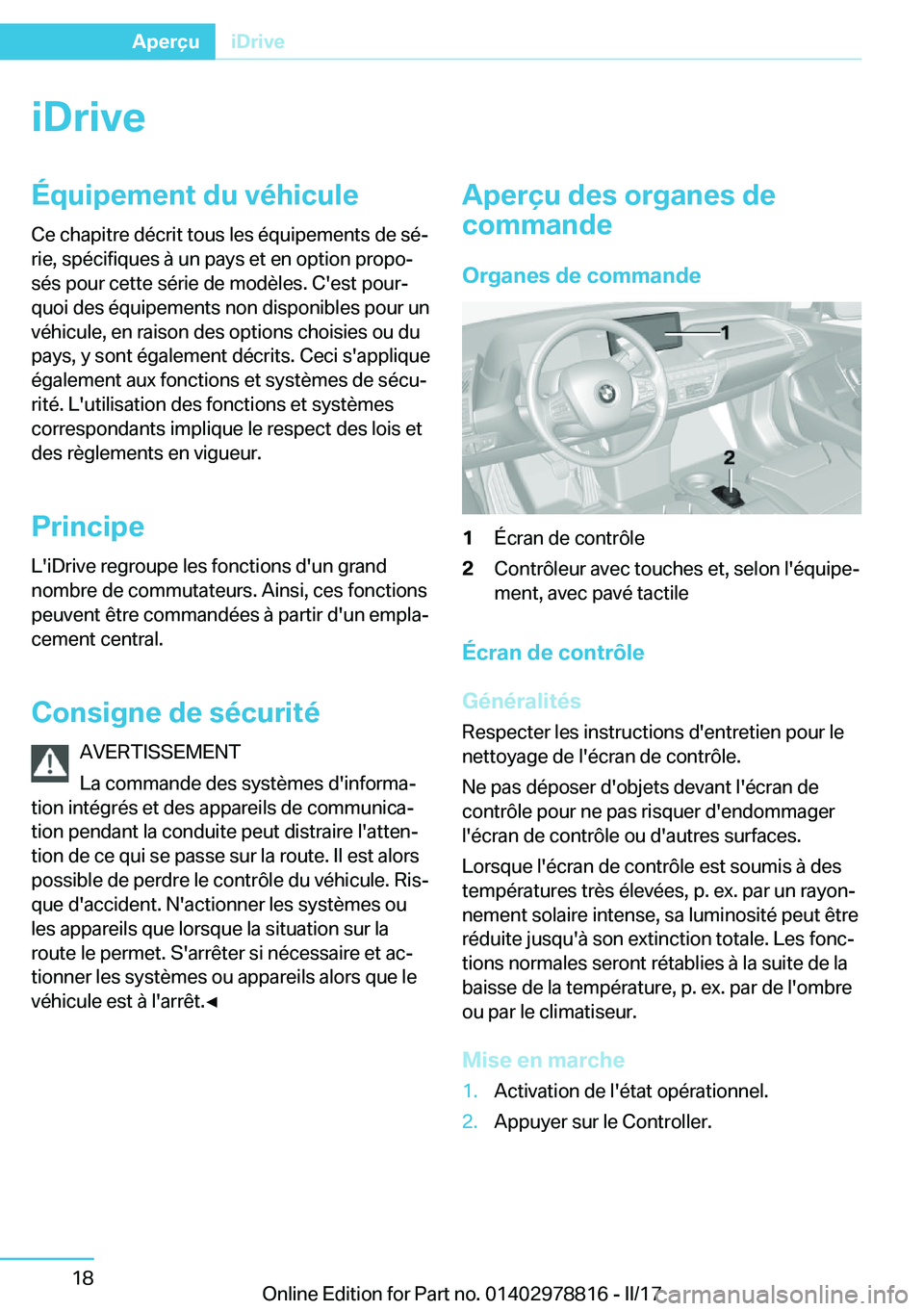 BMW I3 2017  Notices Demploi (in French) �i�D�r�i�v�e�