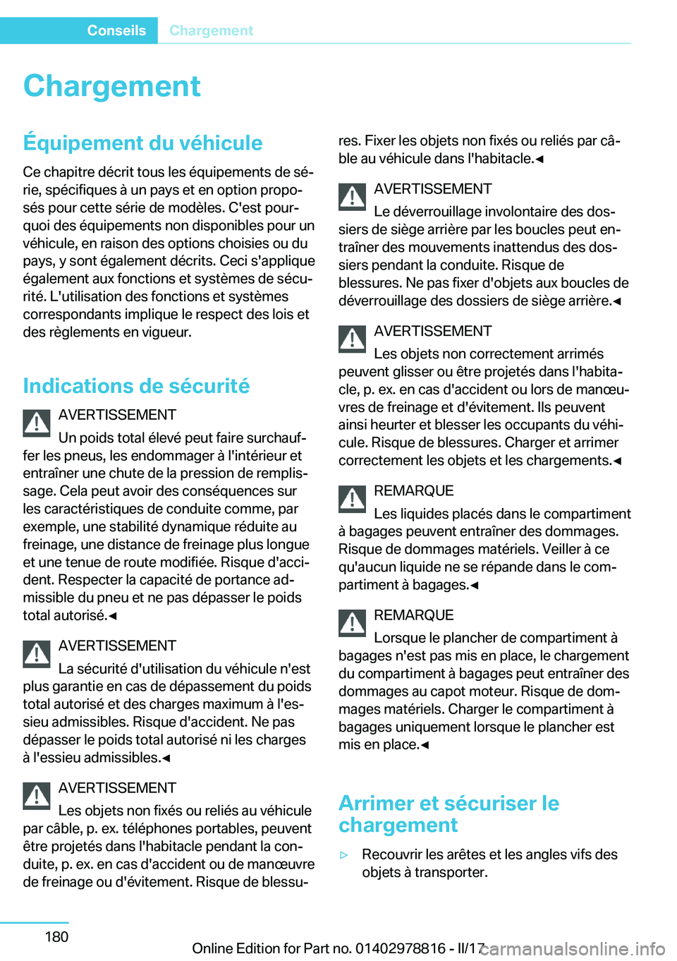 BMW I3 2017  Notices Demploi (in French) �C�h�a�r�g�e�m�e�n�t�