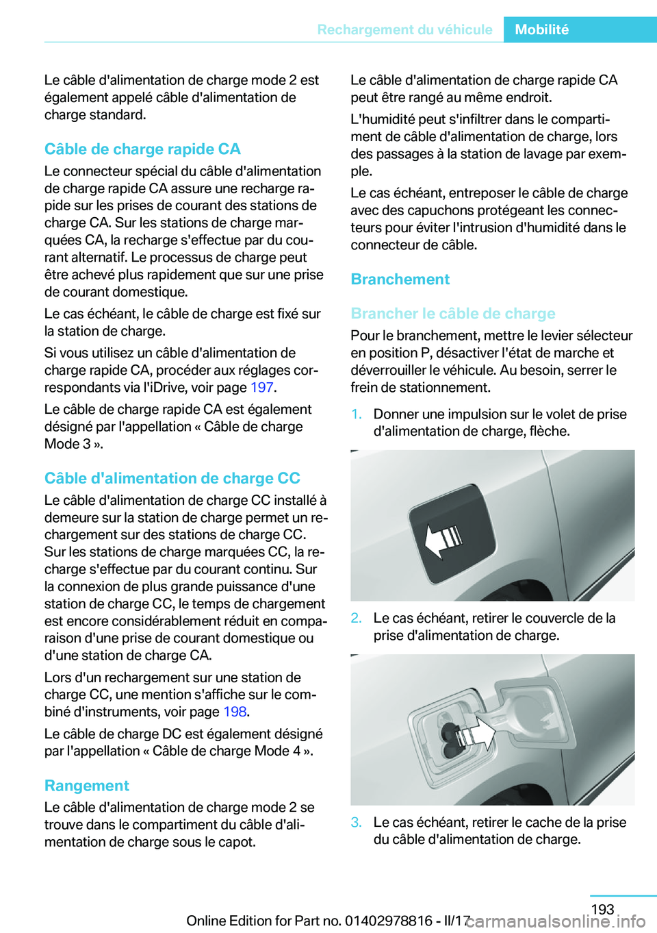 BMW I3 2017  Notices Demploi (in French) �L�e� �c�