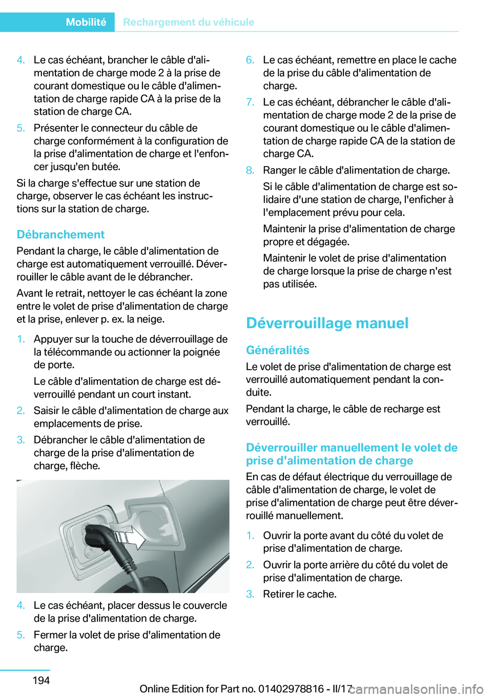 BMW I3 2017  Notices Demploi (in French) �4�.�L�e� �c�a�s� �é�c�h�é�a�n�t�,� �b�r�a�n�c�h�e�r� �l�e� �c�