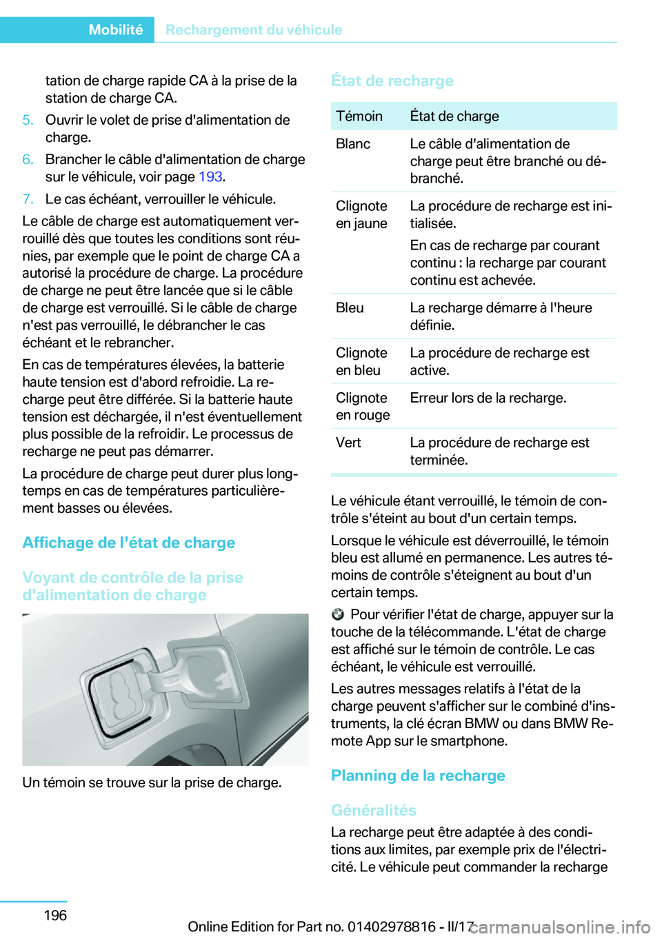 BMW I3 2017  Notices Demploi (in French) �t�a�t�i�o�n� �d�e� �c�h�a�r�g�e� �r�a�p�i�d�e� �C�A� �