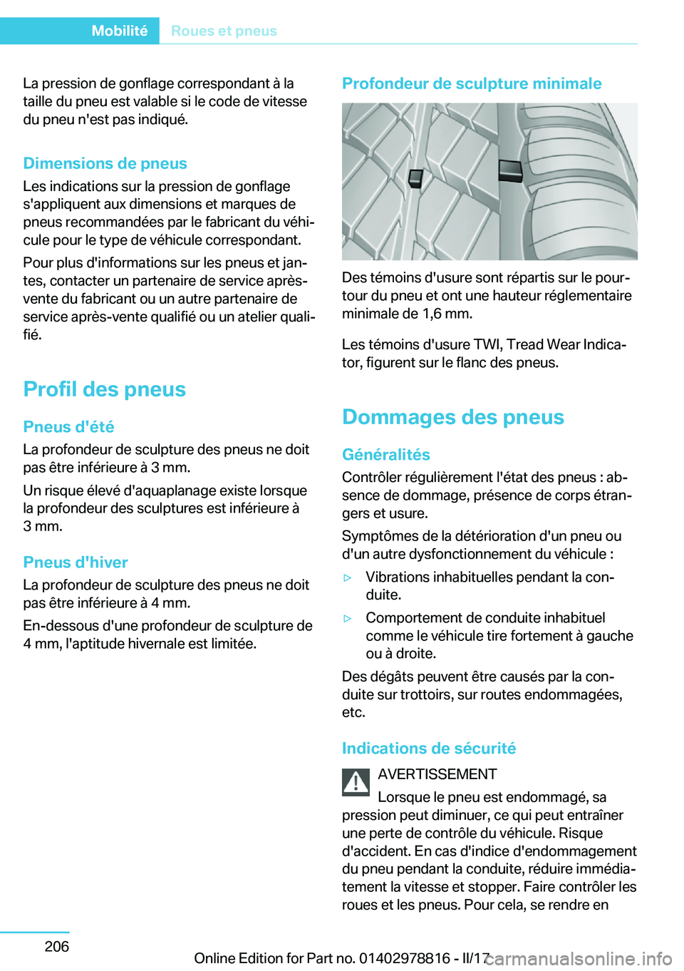 BMW I3 2017  Notices Demploi (in French) �L�a� �p�r�e�s�s�i�o�n� �d�e� �g�o�n�f�l�a�g�e� �c�o�r�r�e�s�p�o�n�d�a�n�t� �