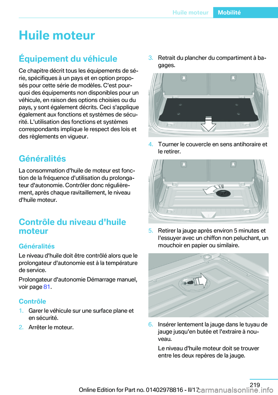 BMW I3 2017  Notices Demploi (in French) �H�u�i�l�e��m�o�t�e�u�r�