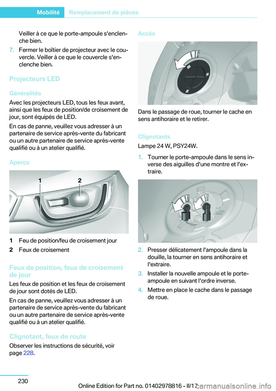 BMW I3 2017  Notices Demploi (in French) �V�e�i�l�l�e�r� �