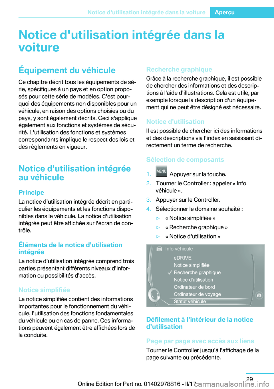 BMW I3 2017  Notices Demploi (in French) �N�o�t�i�c�e��d�'�u�t�i�l�i�s�a�t�i�o�n��i�n�t�é�g�r�é�e��d�a�n�s��l�a�v�o�i�t�u�r�e�