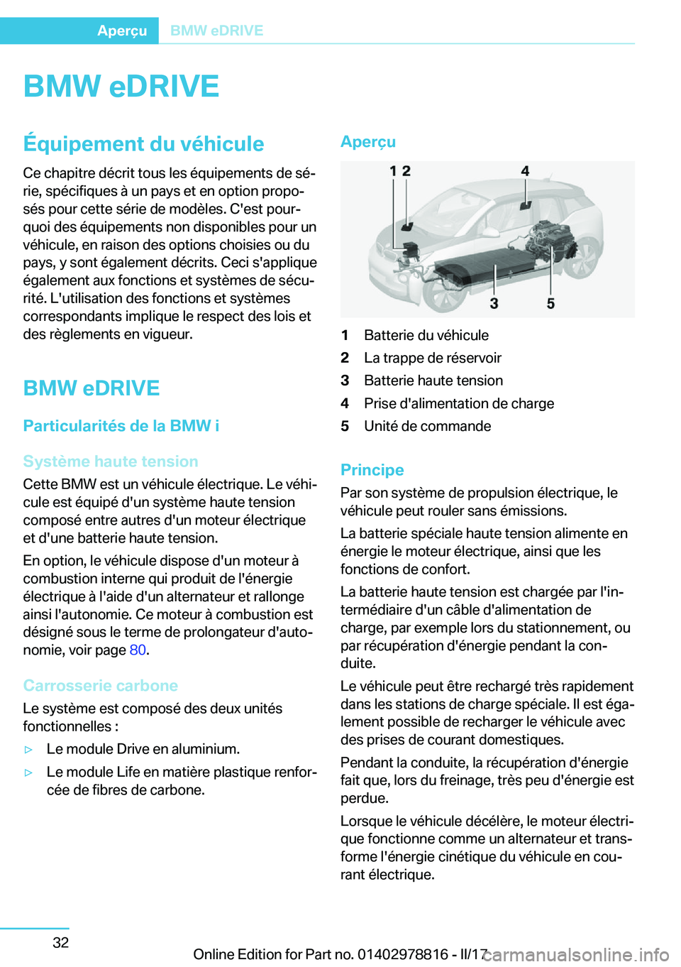 BMW I3 2017  Notices Demploi (in French) �B�M�W��e�D�R�I�V�E�