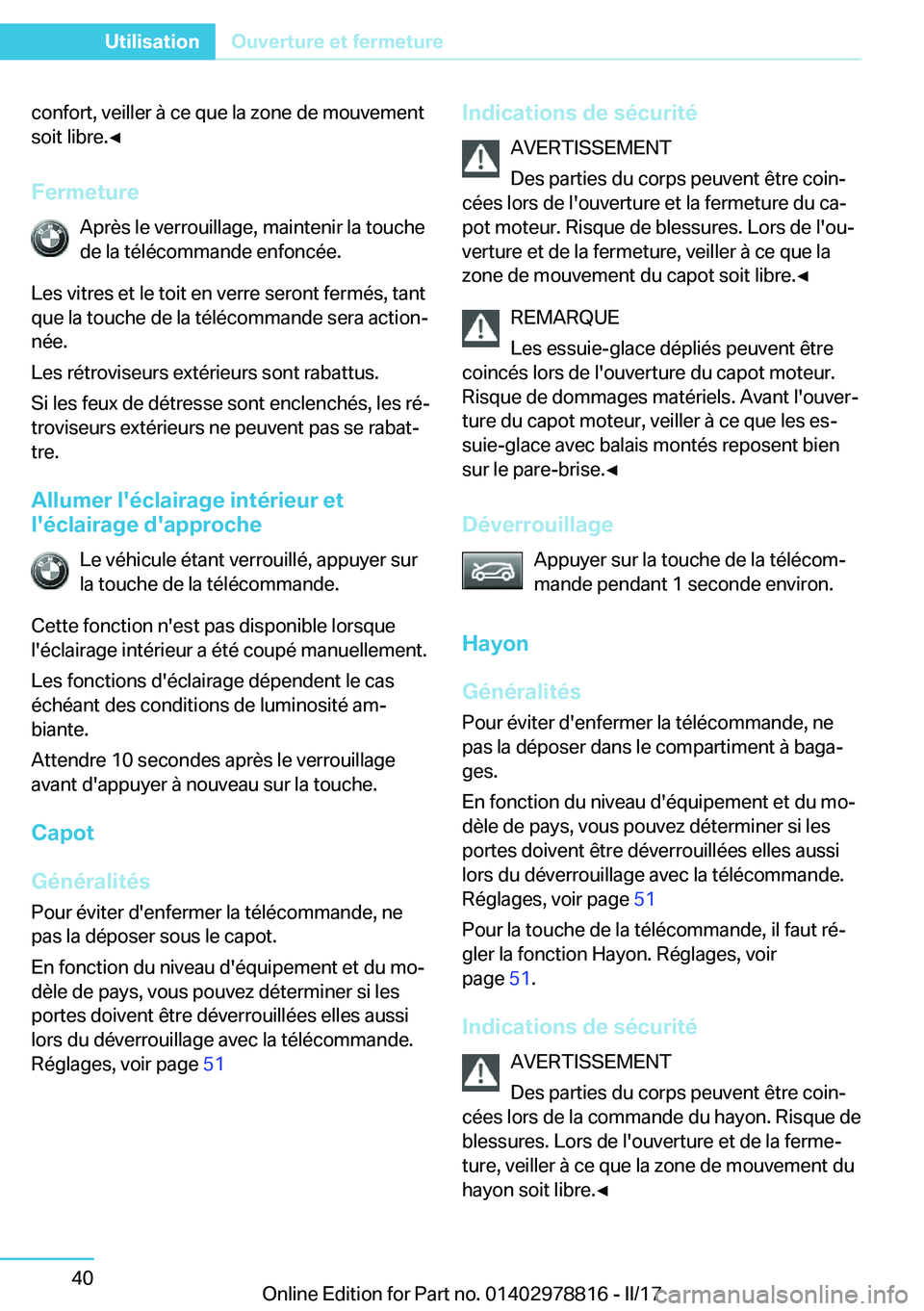 BMW I3 2017  Notices Demploi (in French) �c�o�n�f�o�r�t�,� �v�e�i�l�l�e�r� �