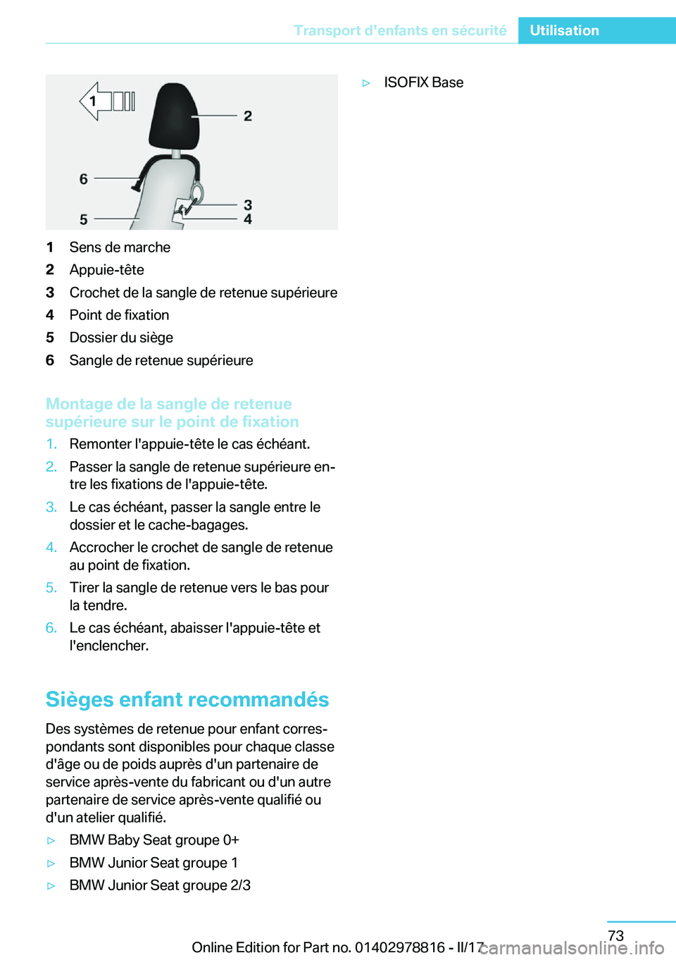 BMW I3 2017  Notices Demploi (in French) �1�S�e�n�s� �d�e� �m�a�r�c�h�e�2�A�p�p�u�i�e�-�t�ê�t�e�3�C�r�o�c�h�e�t� �d�e� �l�a� �s�a�n�g�l�e� �d�e� �r�e�t�e�n�u�e� �s�u�p�é�r�i�e�u�r�e�4�P�o�i�n�t� �d�e� �f�i�x�a�t�i�o�n�5�D�o�s�s�i�e�r� �d�u