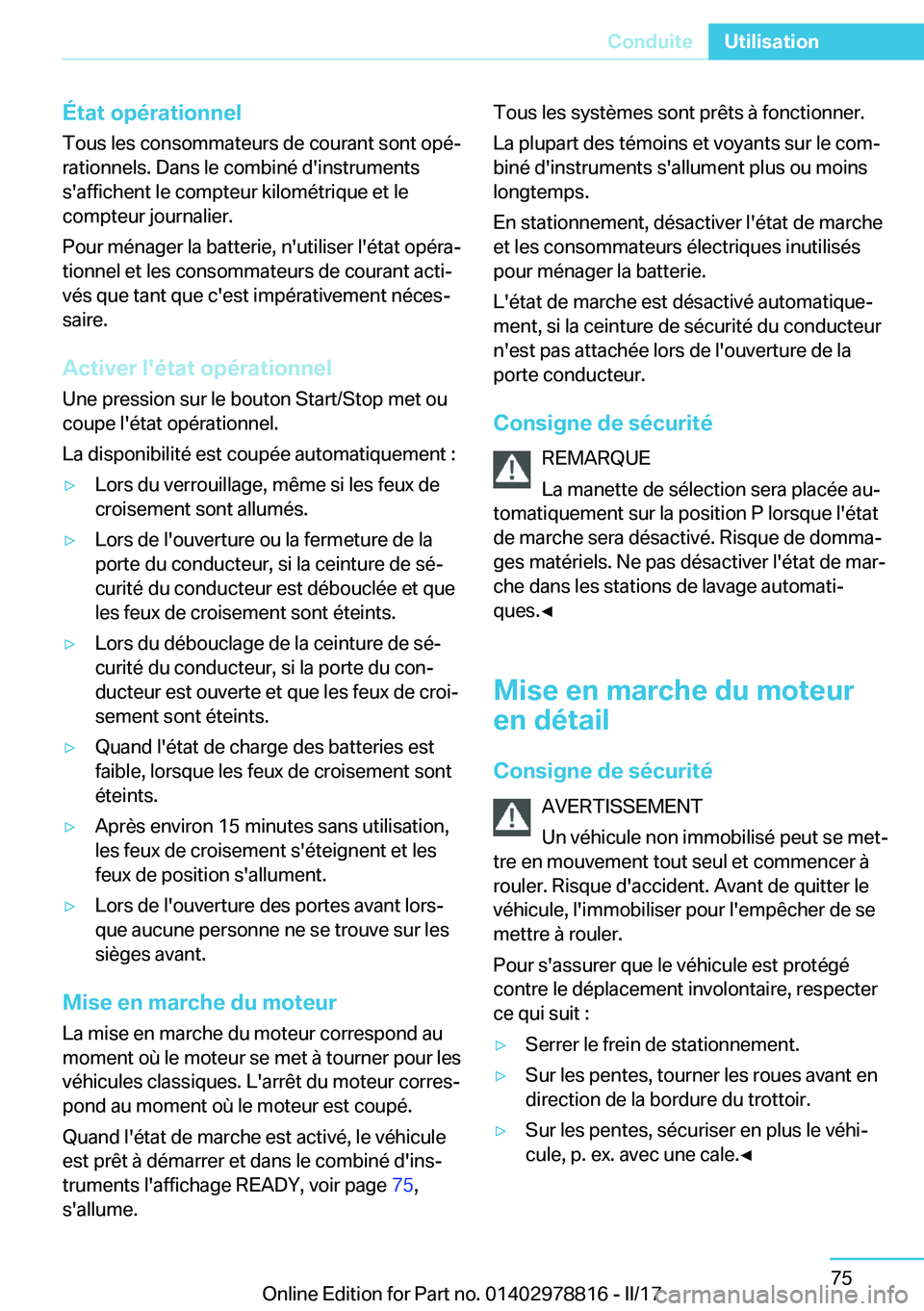 BMW I3 2017  Notices Demploi (in French) �