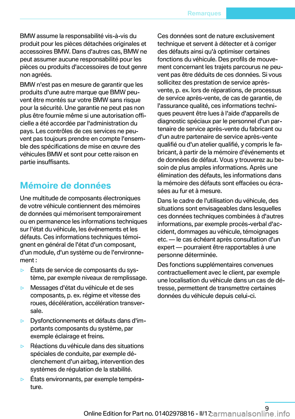 BMW I3 2017  Notices Demploi (in French) �B�M�W� �a�s�s�u�m�e� �l�a� �r�e�s�p�o�n�s�a�b�i�l�i�t�é� �v�i�s�-�