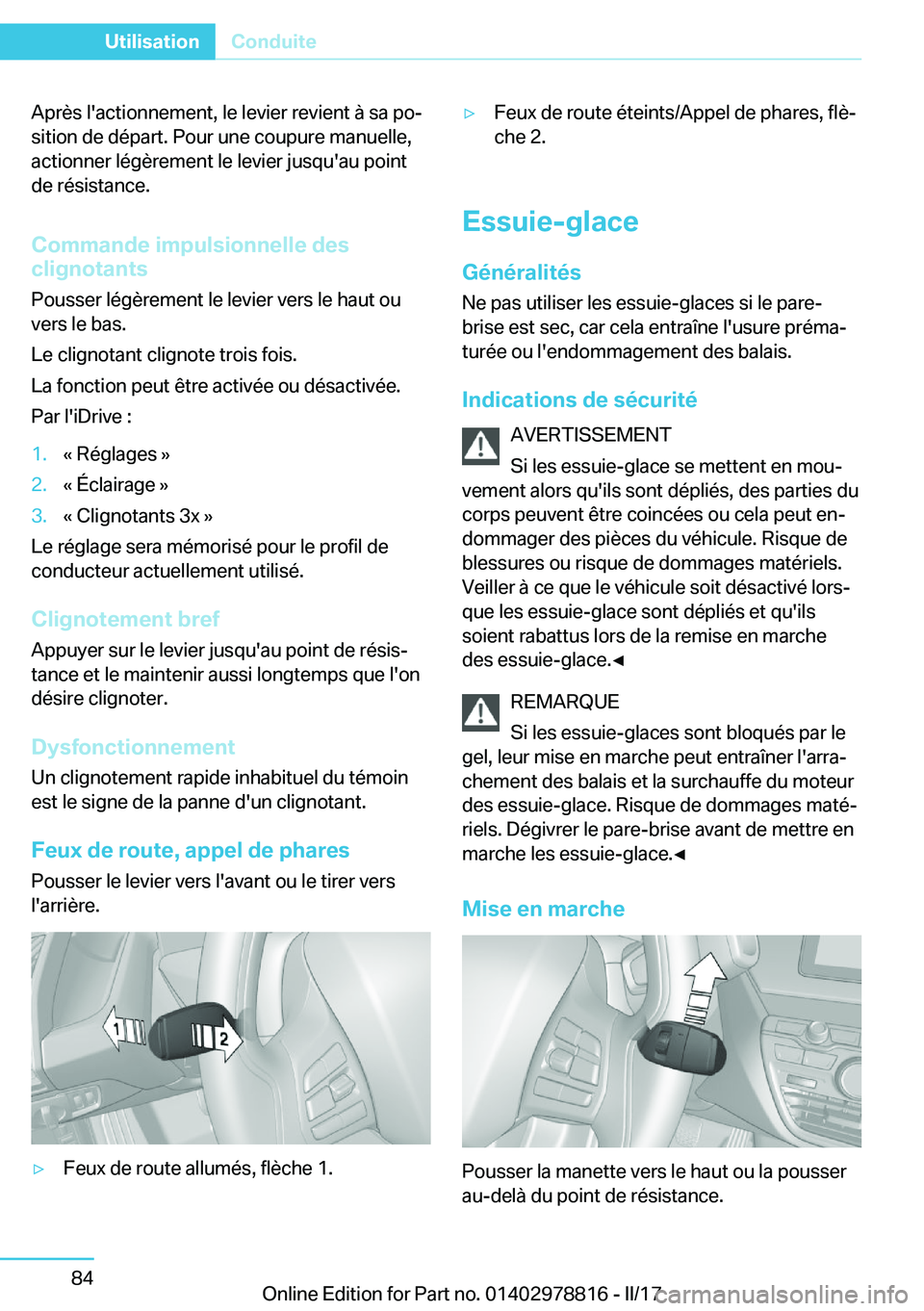 BMW I3 2017  Notices Demploi (in French) �A�p�r�è�s� �l�'�a�c�t�i�o�n�n�e�m�e�n�t�,� �l�e� �l�e�v�i�e�r� �r�e�v�i�e�n�t� �
