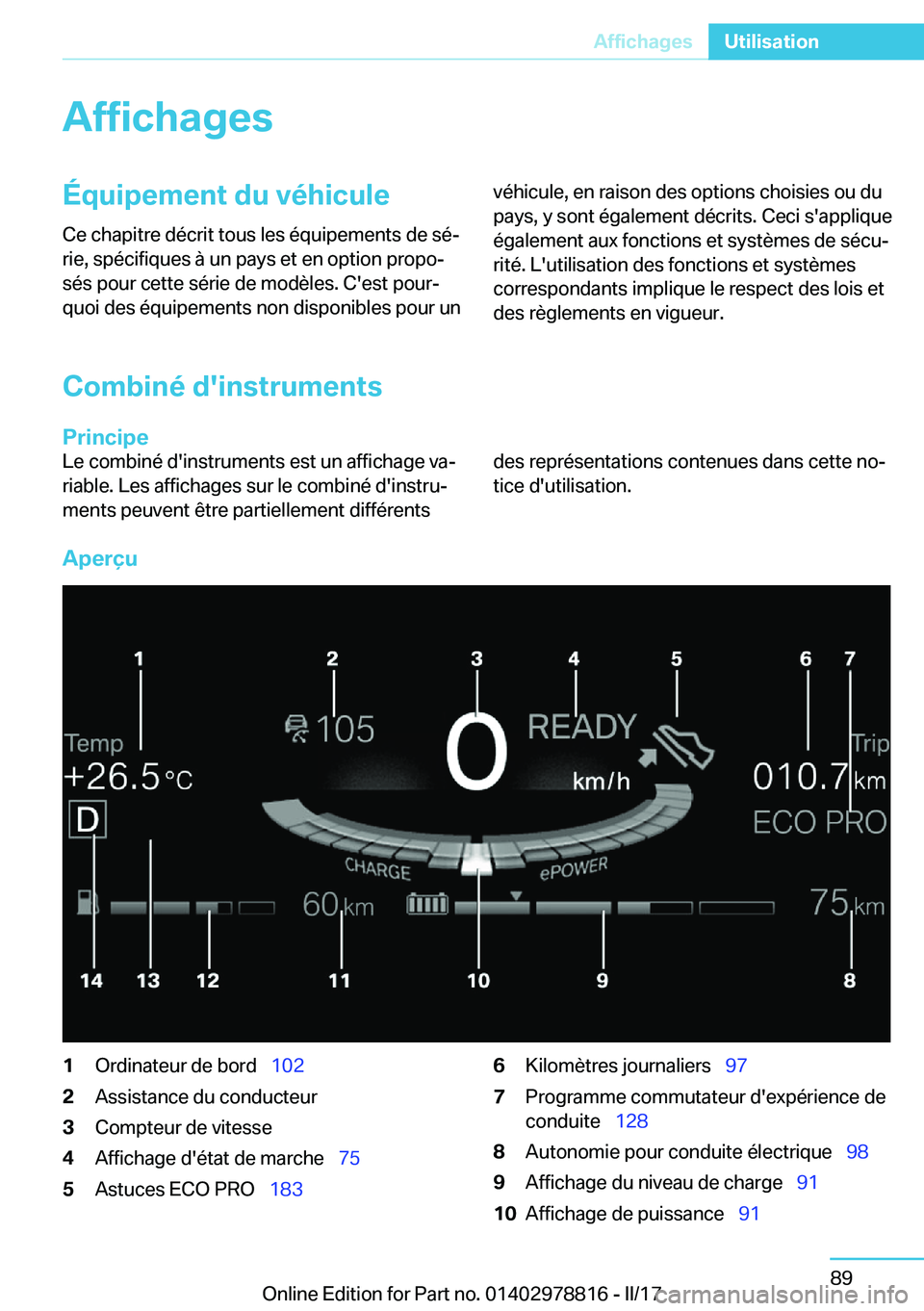 BMW I3 2017  Notices Demploi (in French) �A�f�f�i�c�h�a�g�e�s�
