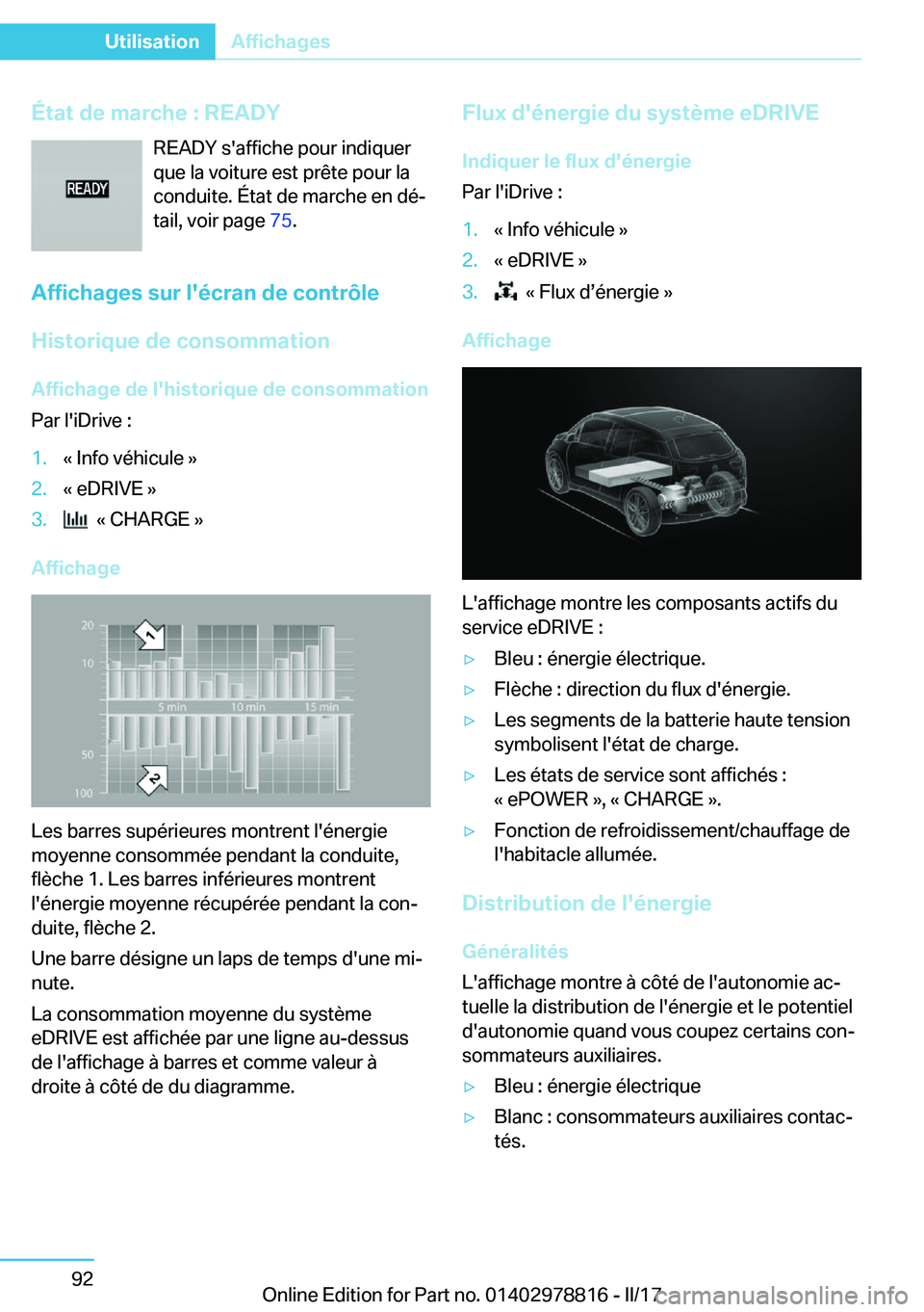 BMW I3 2017  Notices Demploi (in French) �