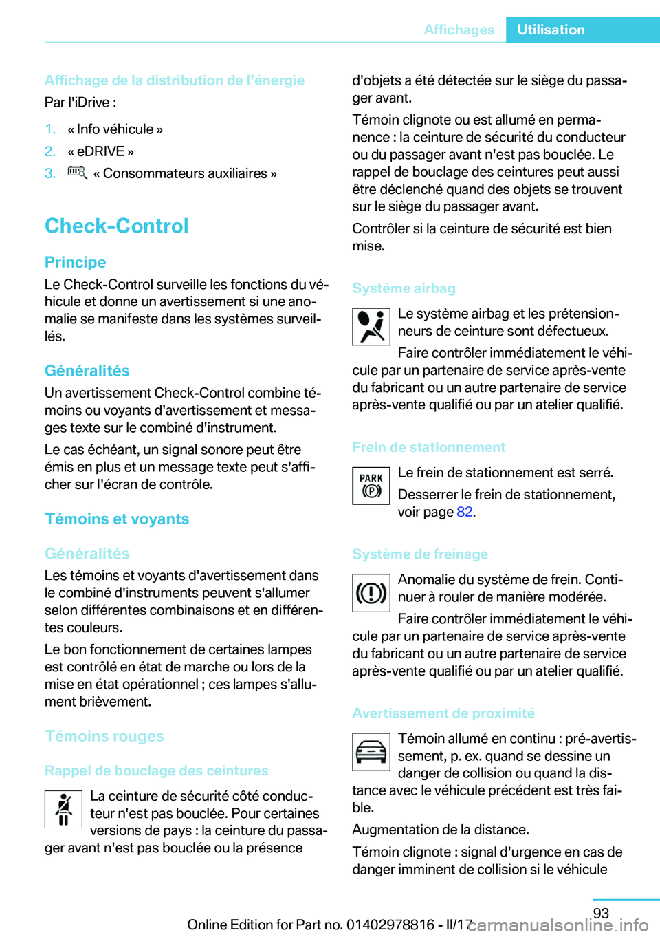 BMW I3 2017  Notices Demploi (in French) �A�f�f�i�c�h�a�g�e��d�e��l�a��d�i�s�t�r�i�b�u�t�i�o�n��d�e��l�'�é�n�e�r�g�i�e
�P�a�r� �l�'�i�D�r�i�v�e� �:�1�.�k� �I�n�f�o� �v�é�h�i�c�u�l�e� �{�2�.�k� �e�D�R�I�V�E� �{�3�.� � �k� �C�o�