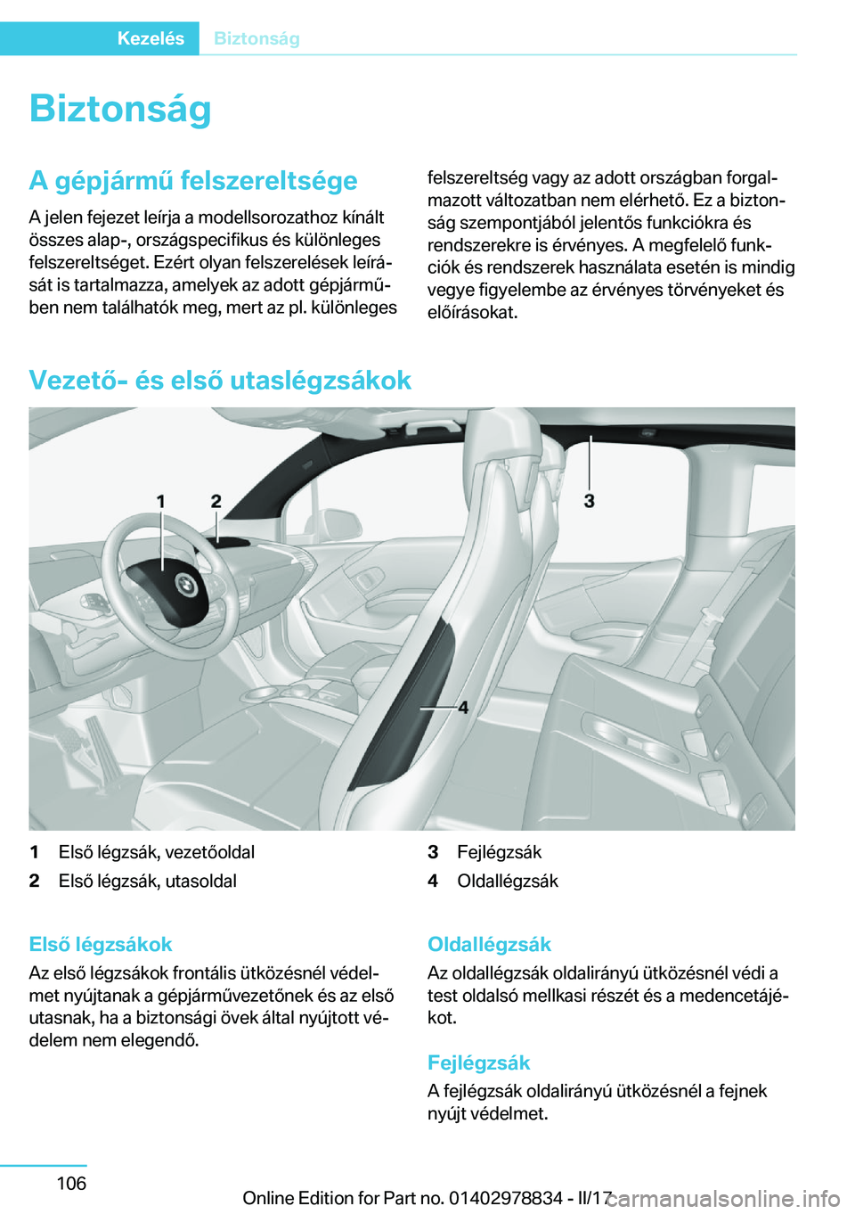 BMW I3 2017  Kezelési útmutató (in Hungarian) �B�i�z�t�o�n�s�