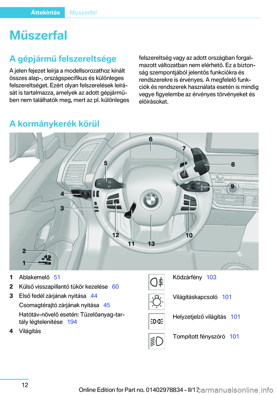 BMW I3 2017  Kezelési útmutató (in Hungarian) �M2�s�z�e�r�f�a�l�A��g�