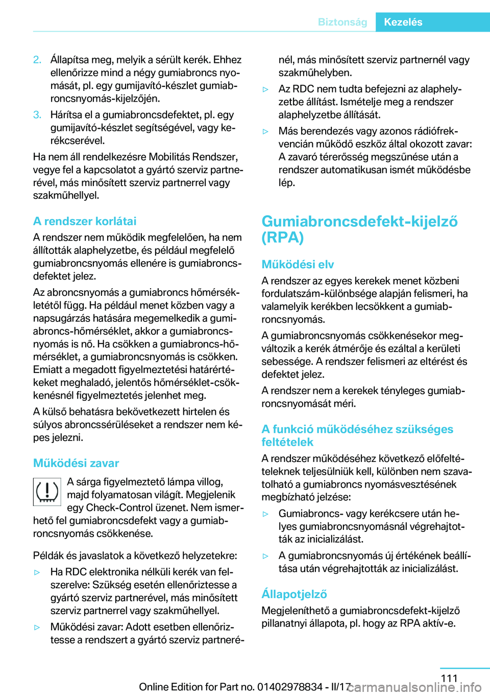 BMW I3 2017  Kezelési útmutató (in Hungarian) �2�.�