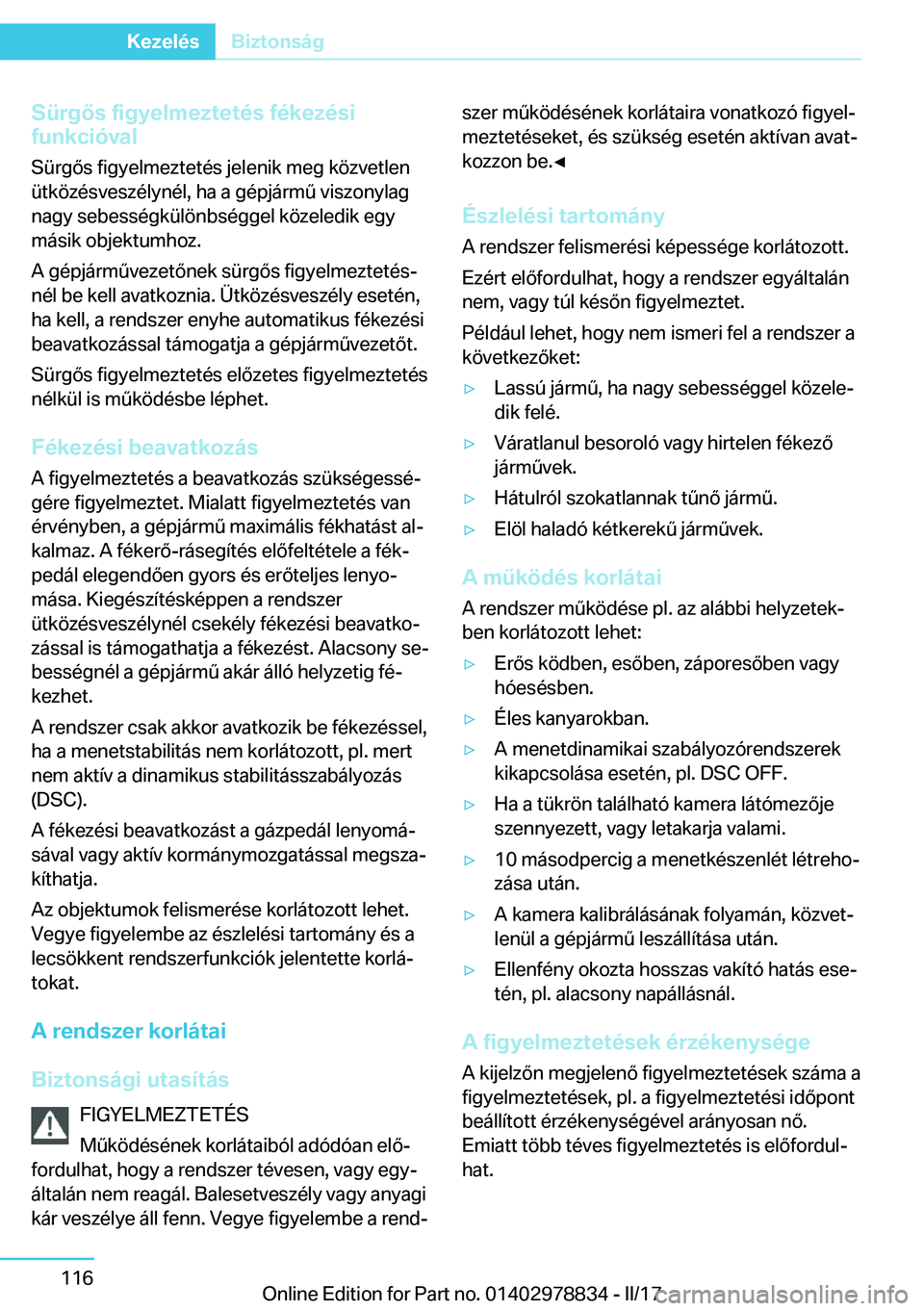 BMW I3 2017  Kezelési útmutató (in Hungarian) �S�
