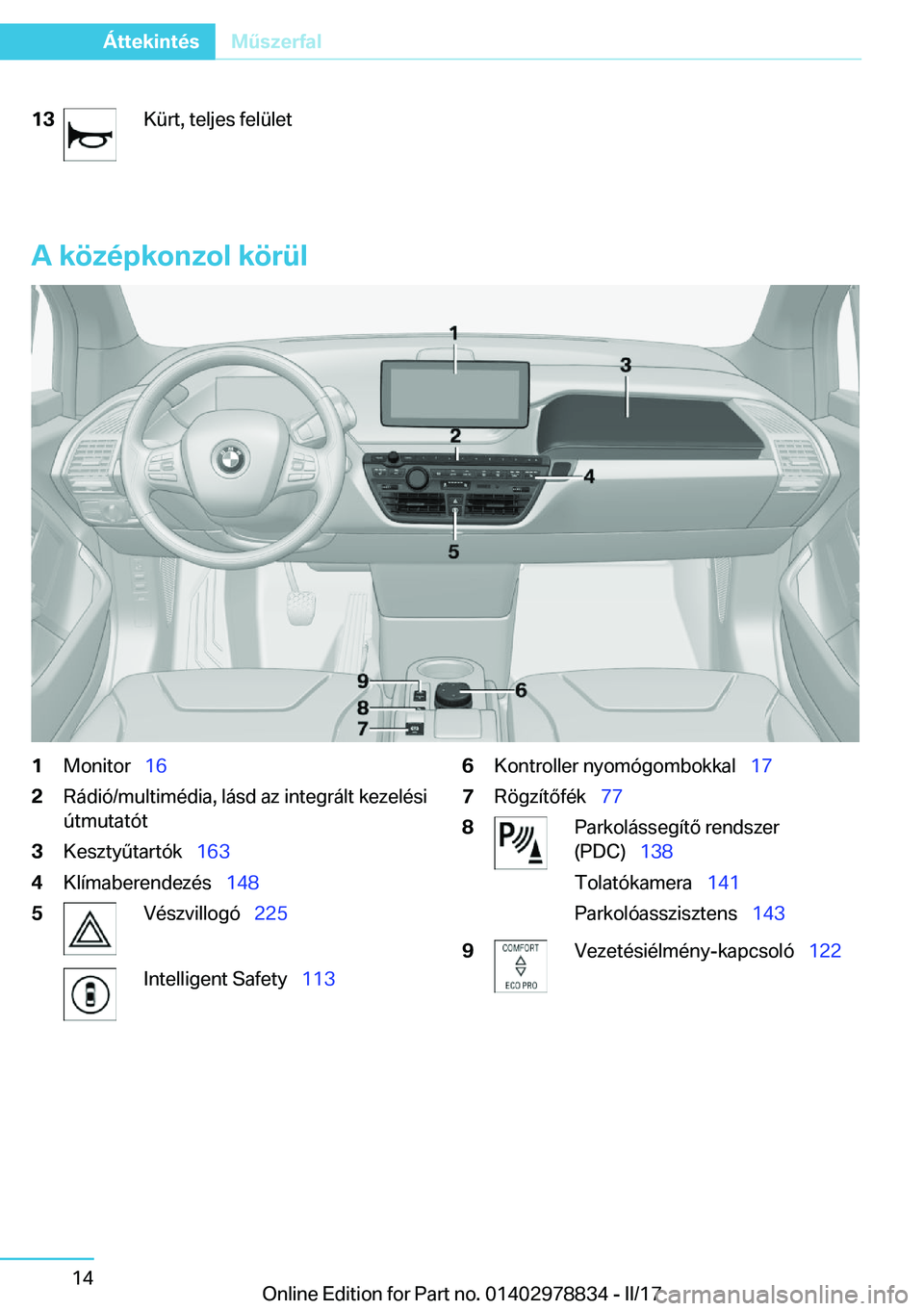 BMW I3 2017  Kezelési útmutató (in Hungarian) �1�3�K�