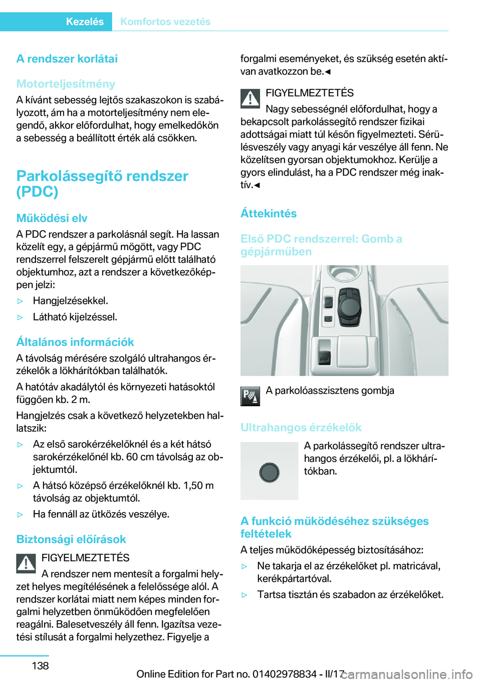 BMW I3 2017  Kezelési útmutató (in Hungarian) �A��r�e�n�d�s�z�e�r��k�o�r�l�