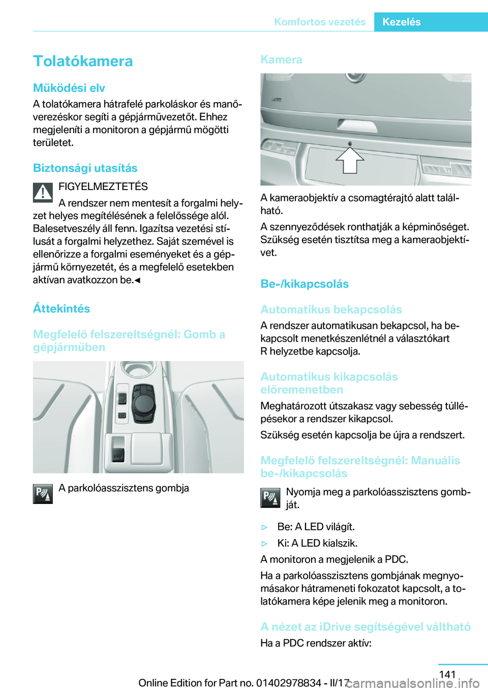 BMW I3 2017  Kezelési útmutató (in Hungarian) �T�o�l�a�t�