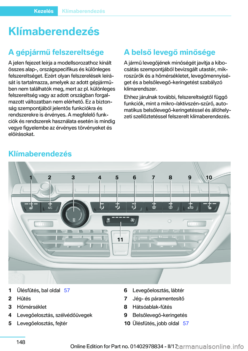BMW I3 2017  Kezelési útmutató (in Hungarian) �K�l�