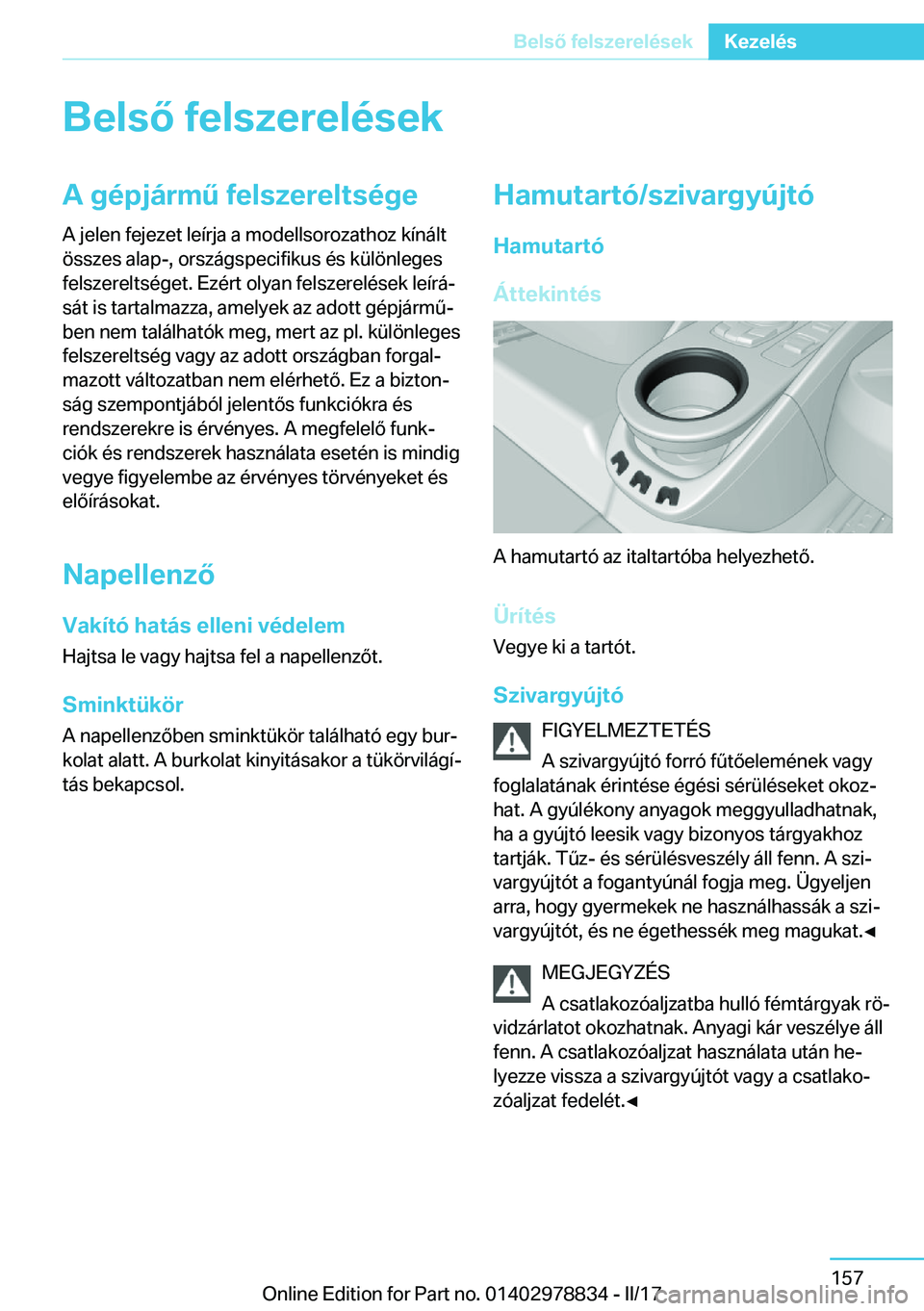 BMW I3 2017  Kezelési útmutató (in Hungarian) �B�e�l�s�