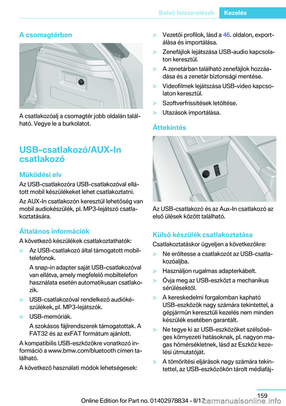 BMW I3 2017  Kezelési útmutató (in Hungarian) �A��c�s�o�m�a�g�t�