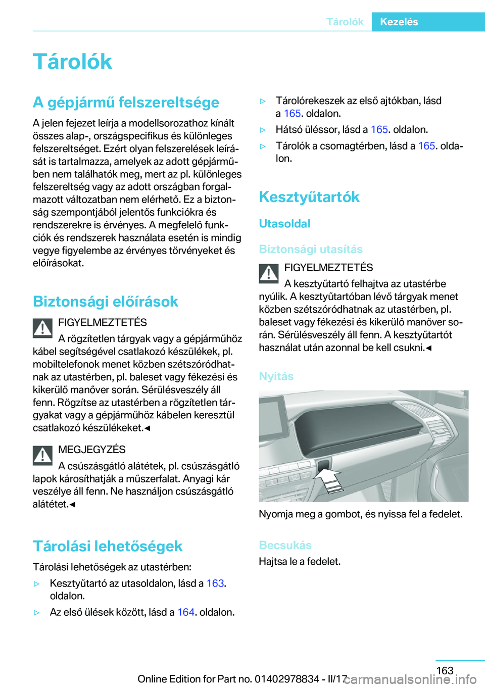 BMW I3 2017  Kezelési útmutató (in Hungarian) �T�