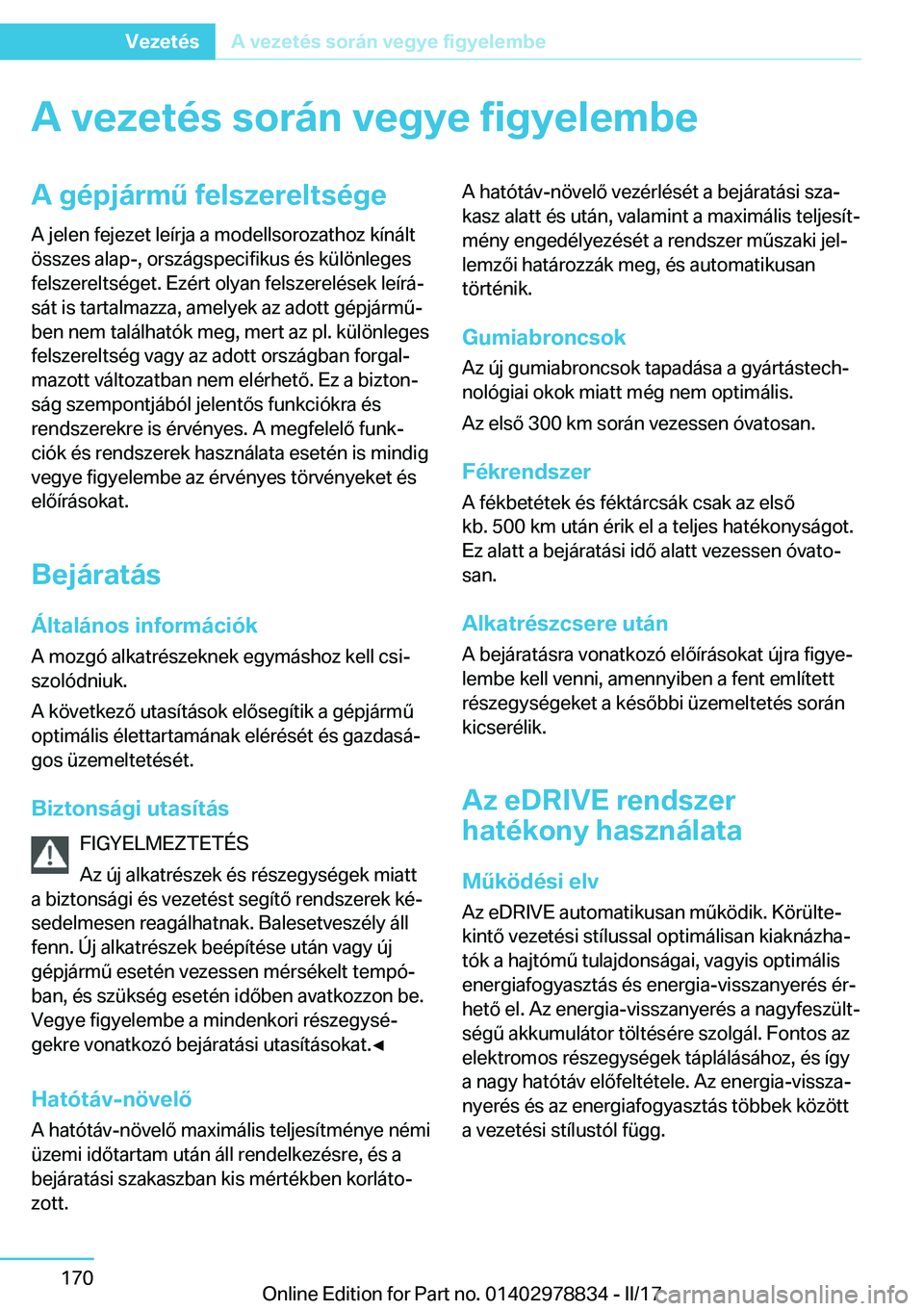 BMW I3 2017  Kezelési útmutató (in Hungarian) �A��v�e�z�e�t�