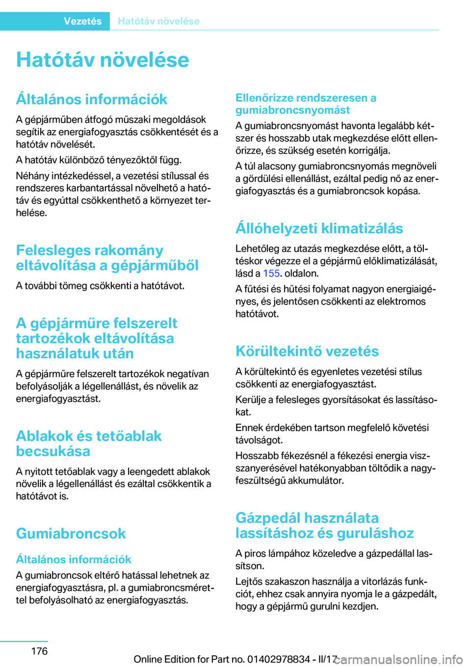 BMW I3 2017  Kezelési útmutató (in Hungarian) �H�a�t�