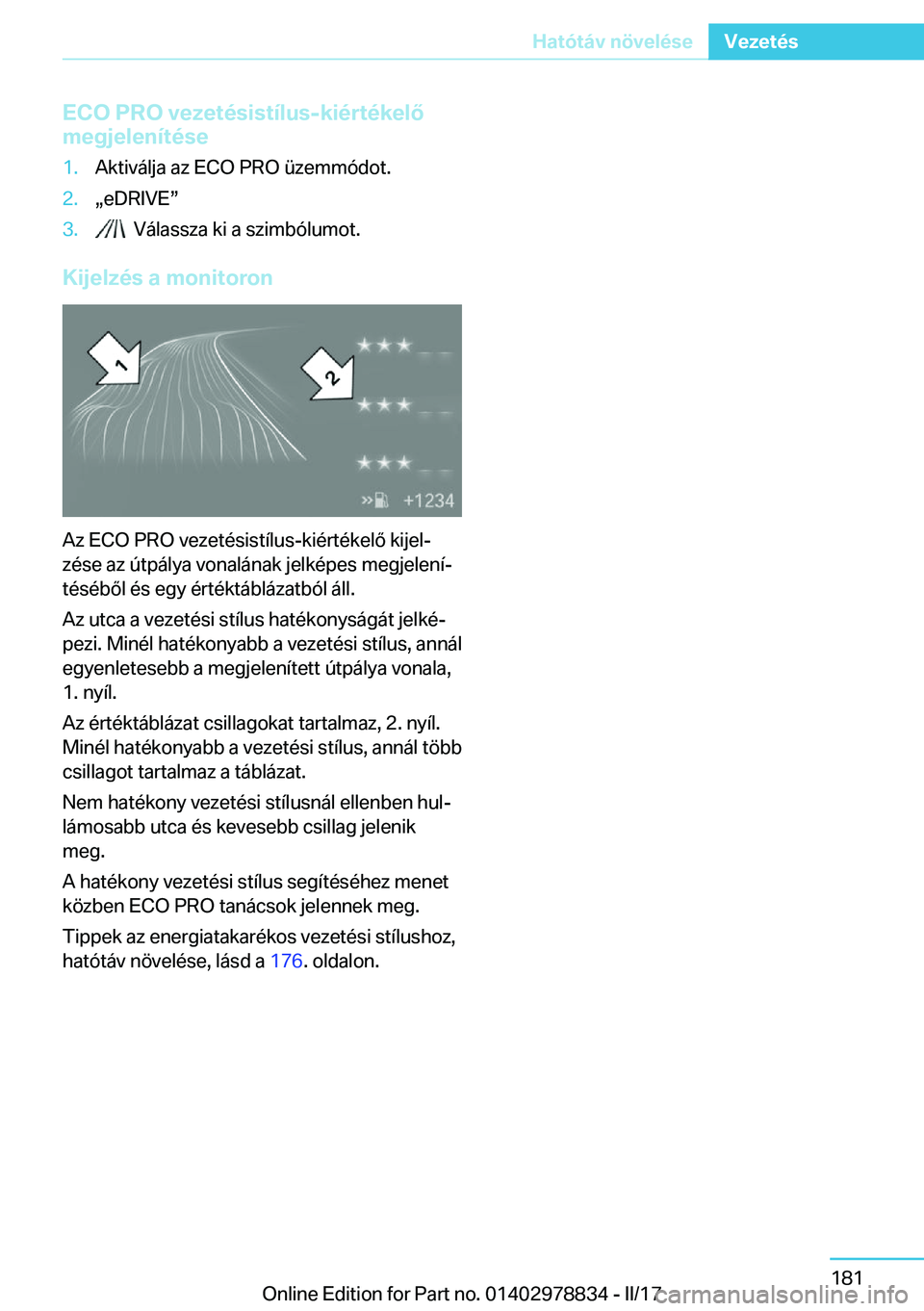 BMW I3 2017  Kezelési útmutató (in Hungarian) �E�C�O��P�R�O��v�e�z�e�t�