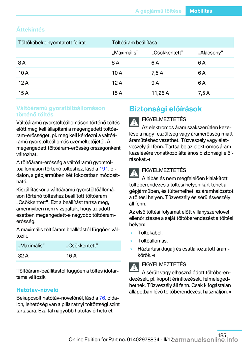 BMW I3 2017  Kezelési útmutató (in Hungarian) �