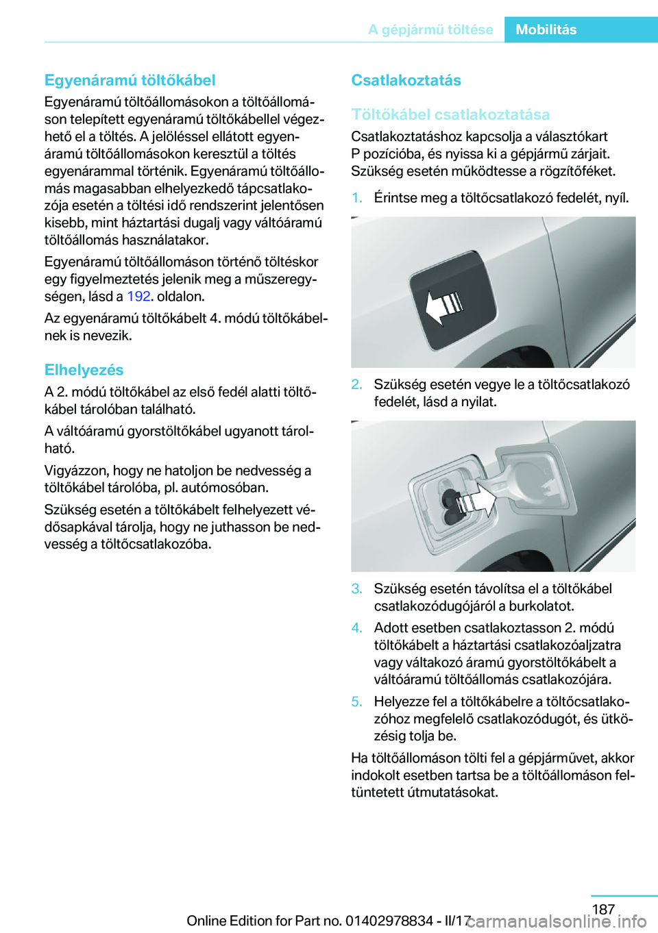 BMW I3 2017  Kezelési útmutató (in Hungarian) �E�g�y�e�n�