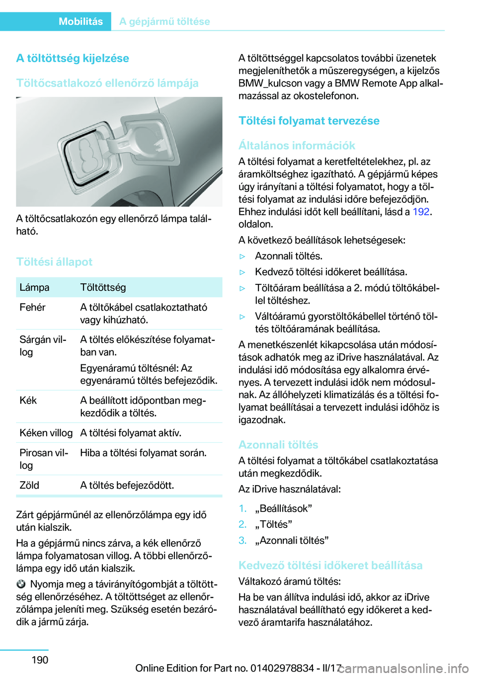 BMW I3 2017  Kezelési útmutató (in Hungarian) �A��t�