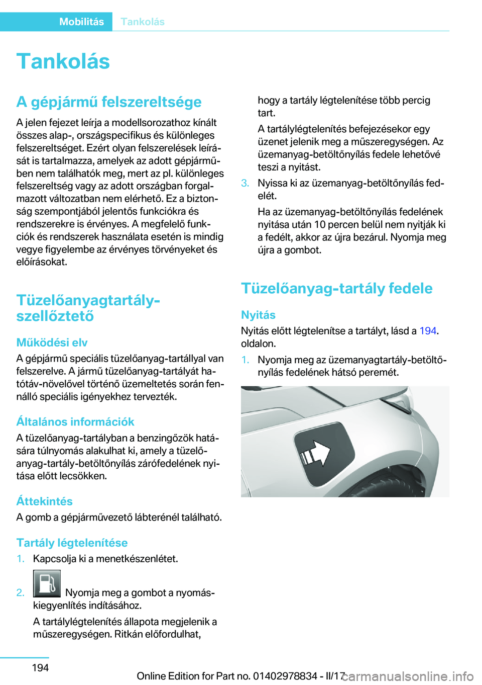 BMW I3 2017  Kezelési útmutató (in Hungarian) �T�a�n�k�o�l�