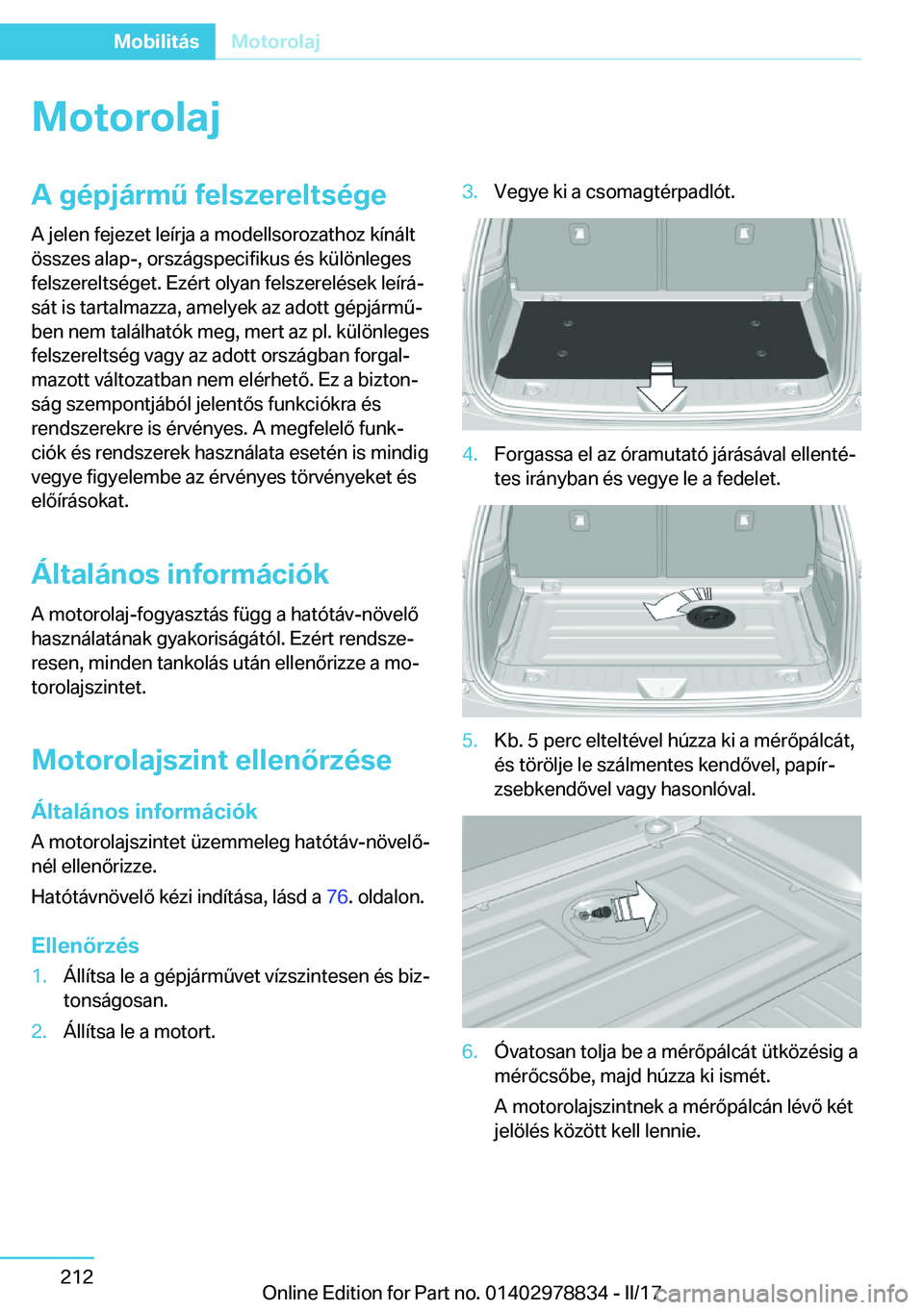 BMW I3 2017  Kezelési útmutató (in Hungarian) �M�o�t�o�r�o�l�a�j�A��g�