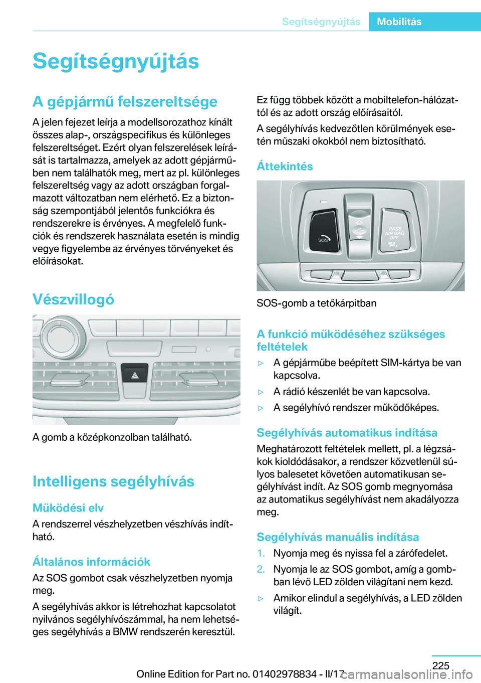 BMW I3 2017  Kezelési útmutató (in Hungarian) �S�e�g�