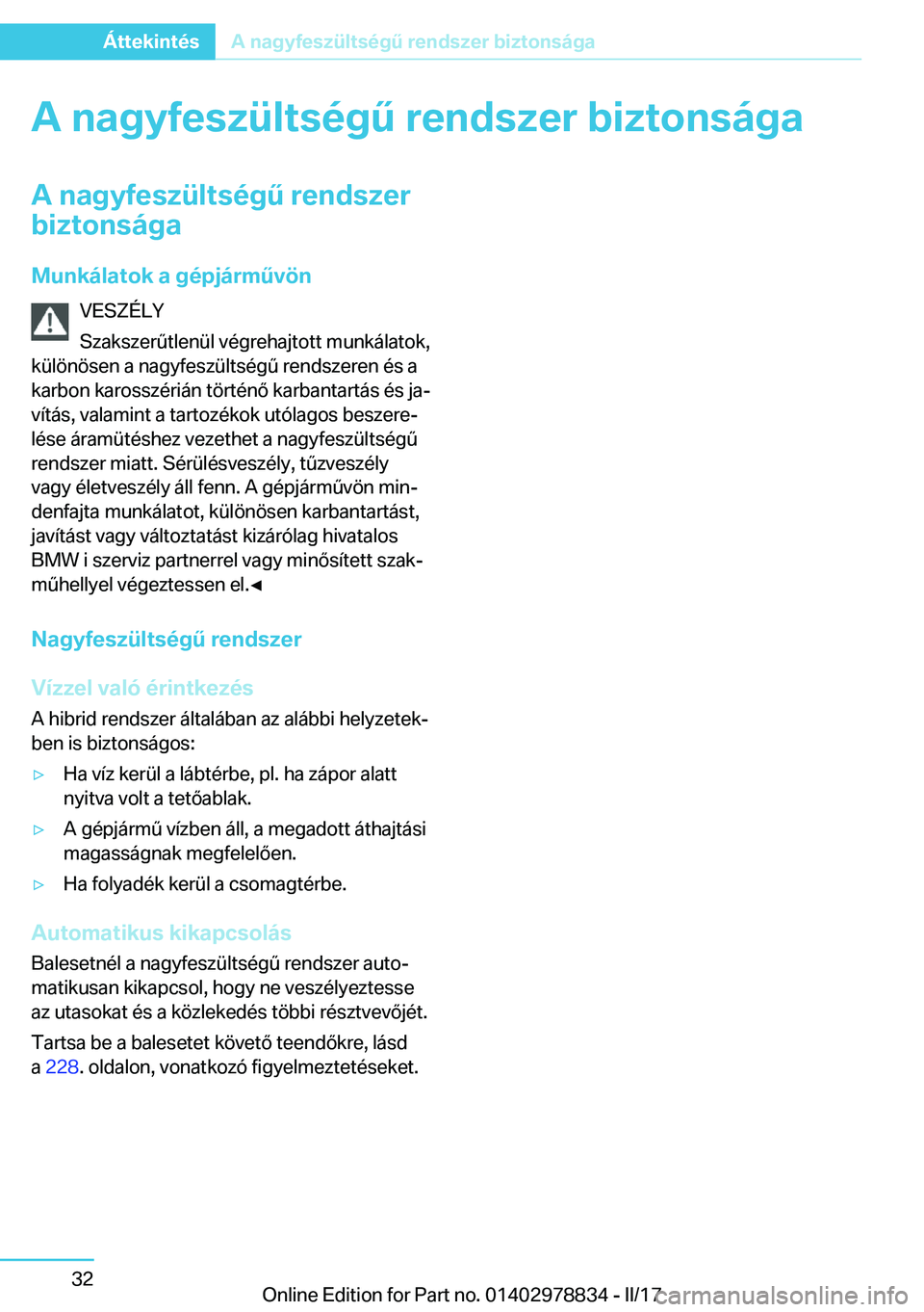 BMW I3 2017  Kezelési útmutató (in Hungarian) �A��n�a�g�y�f�e�s�z�