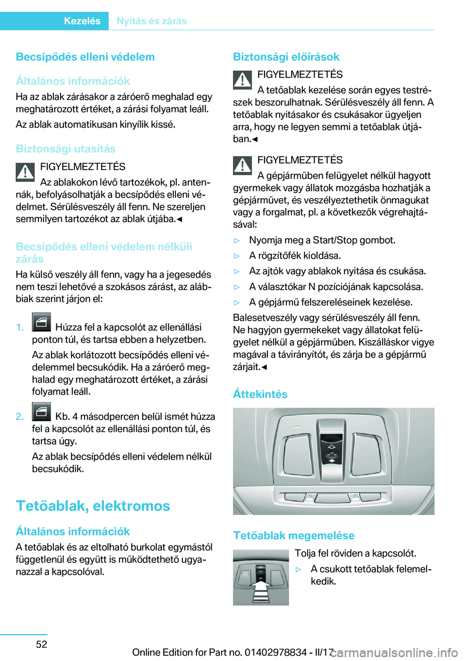 BMW I3 2017  Kezelési útmutató (in Hungarian) �B�e�c�s�