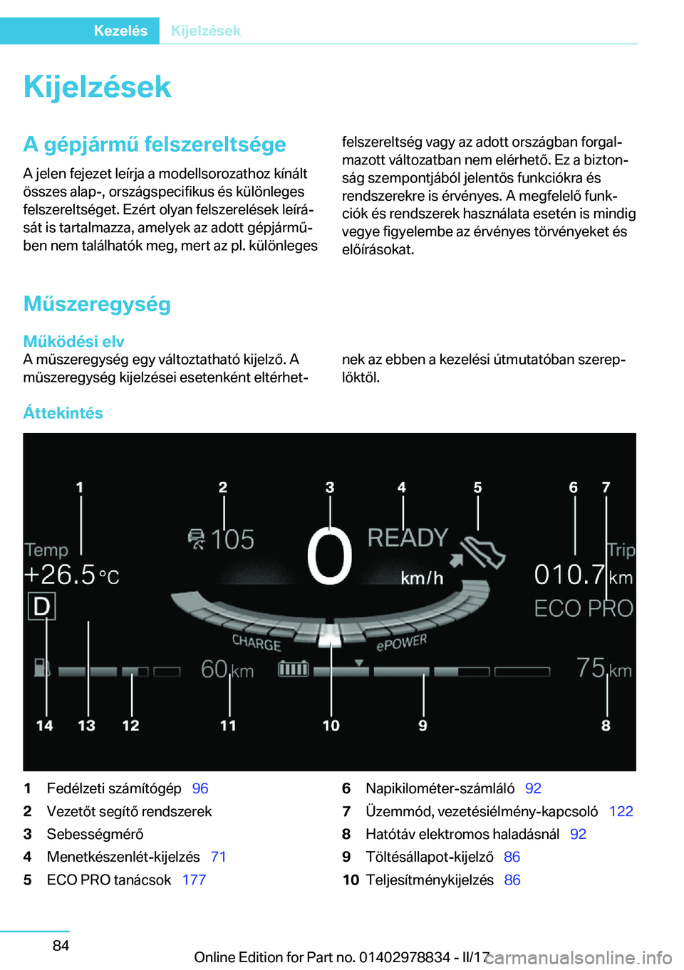 BMW I3 2017  Kezelési útmutató (in Hungarian) �K�i�j�e�l�z�