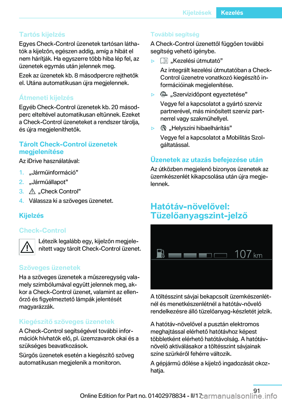BMW I3 2017  Kezelési útmutató (in Hungarian) �T�a�r�t�