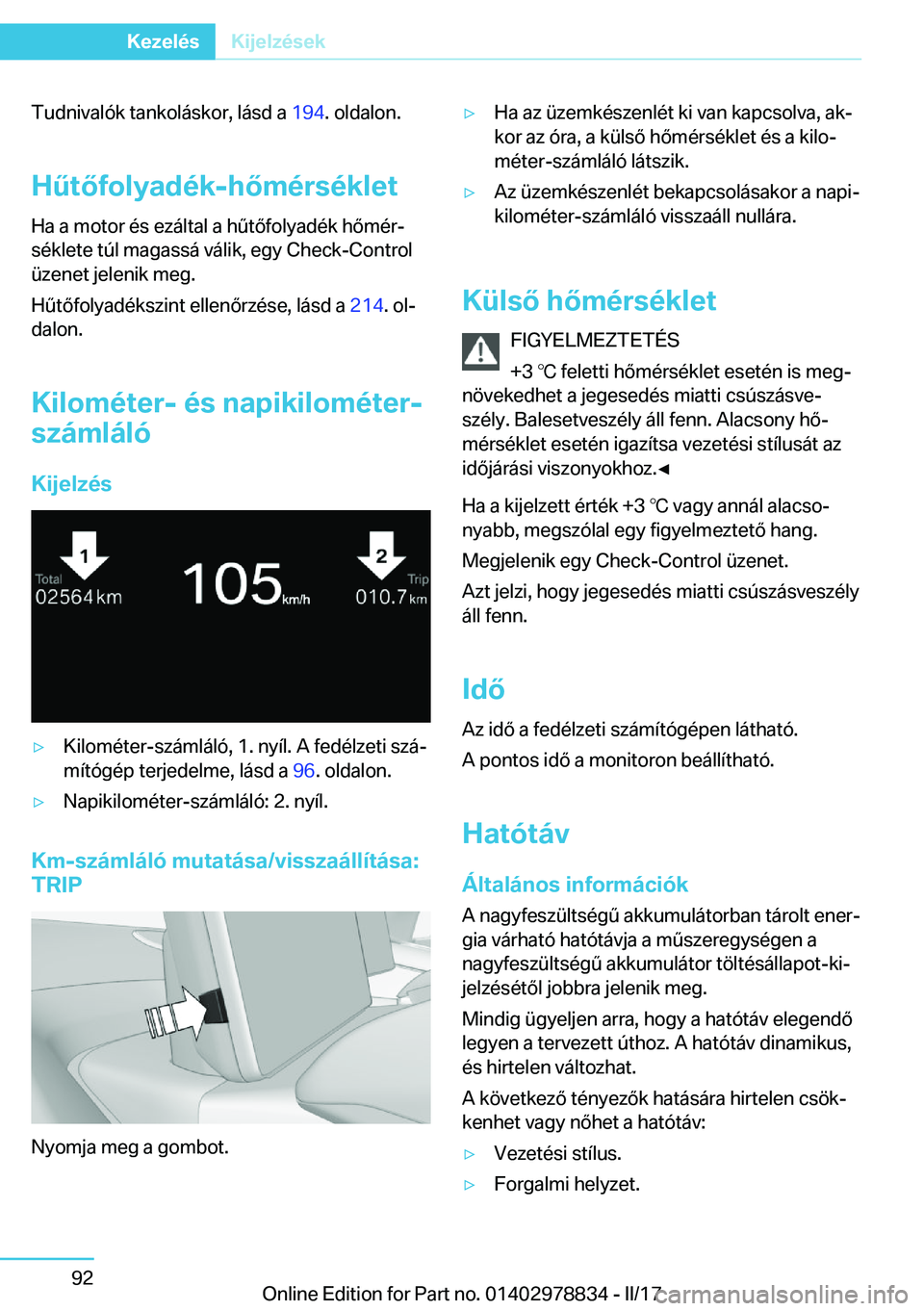 BMW I3 2017  Kezelési útmutató (in Hungarian) �T�u�d�n�i�v�a�l�