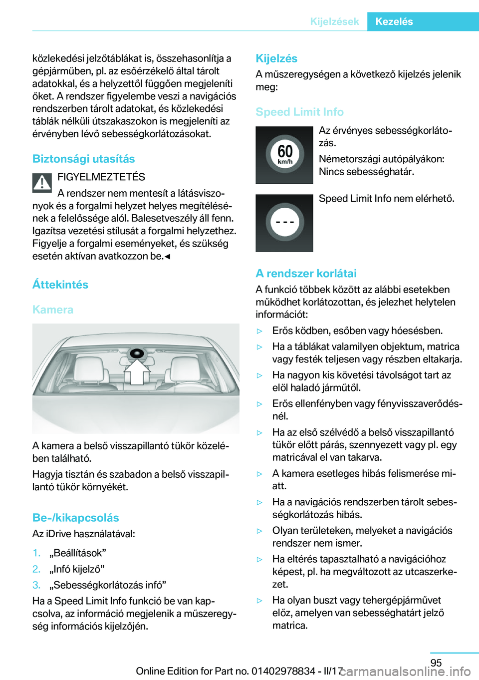BMW I3 2017  Kezelési útmutató (in Hungarian) �k�