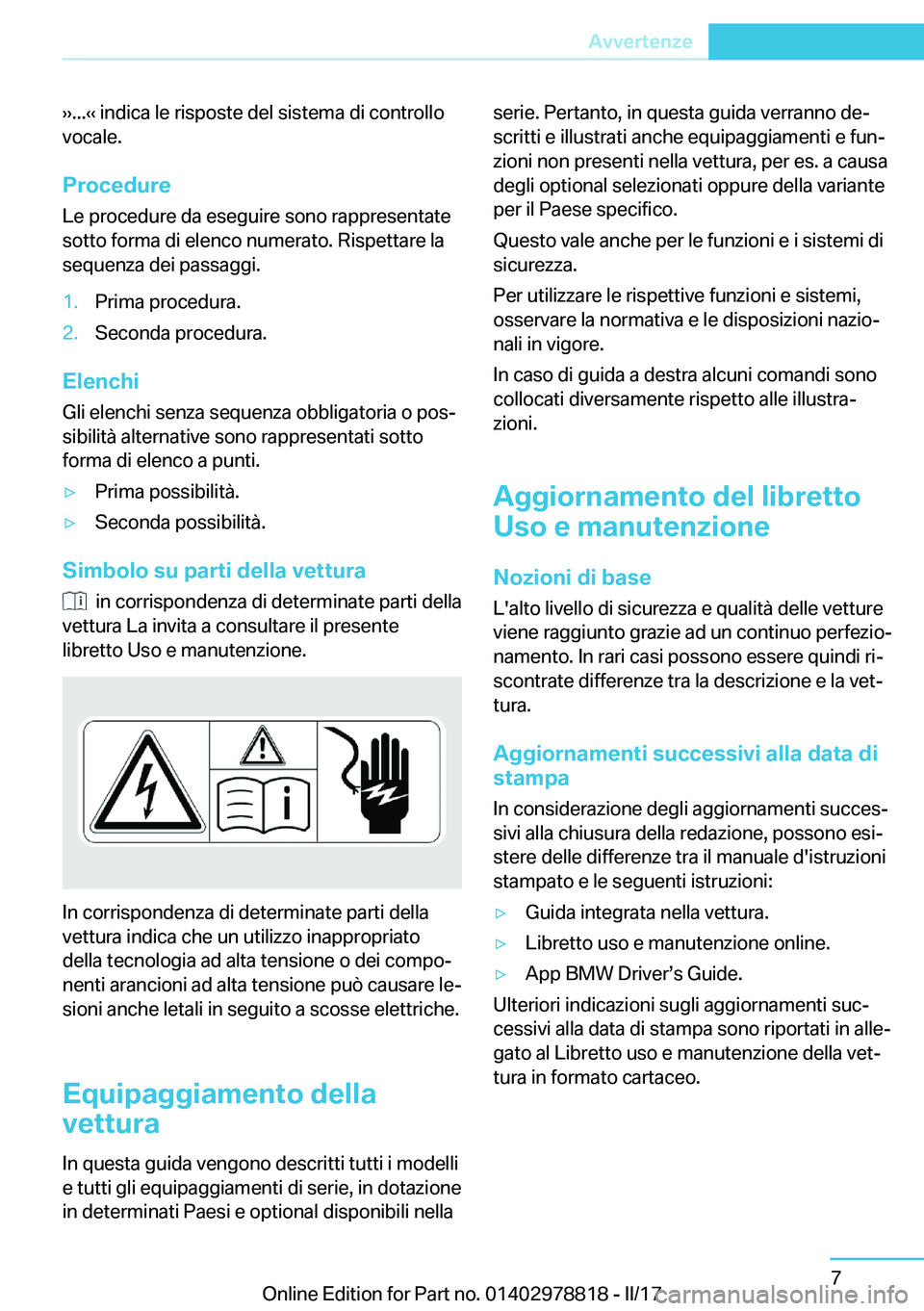 BMW I3 2017  Libretti Di Uso E manutenzione (in Italian) 