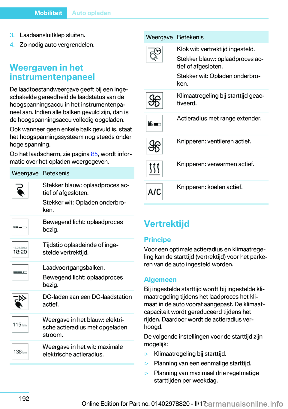 BMW I3 2017  Instructieboekjes (in Dutch) �3�.�L�a�a�d�a�a�n�s�l�u�i�t�k�l�e�p� �s�l�u�i�t�e�n�.�4�.�Z�o� �n�o�d�i�g� �a�u�t�o� �v�e�r�g�r�e�n�d�e�l�e�n�.
�W�e�e�r�g�a�v�e�n��i�n��h�e�t
�i�n�s�t�r�u�m�e�n�t�e�n�p�a�n�e�e�l
�D�e� �l�a�a�d�t�