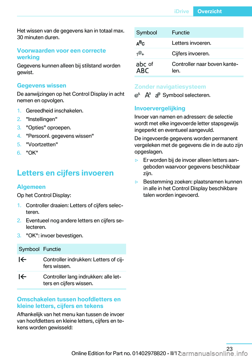BMW I3 2017  Instructieboekjes (in Dutch) �H�e�t� �w�i�s�s�e�n� �v�a�n� �d�e� �g�e�g�e�v�e�n�s� �k�a�n� �i�n� �t�o�t�a�a�l� �m�a�x�.�3�0� �m�i�n�u�t�e�n� �d�u�r�e�n�.
�V�o�o�r�w�a�a�r�d�e�n��v�o�o�r��e�e�n��c�o�r�r�e�c�t�e
�w�e�r�k�i�n�g
�