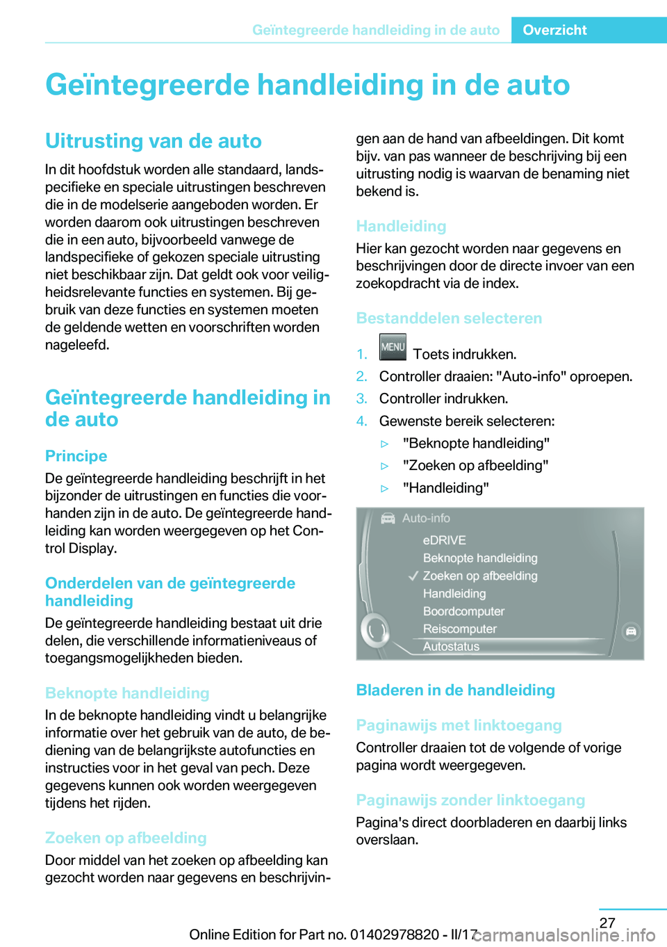 BMW I3 2017  Instructieboekjes (in Dutch) �G�e�